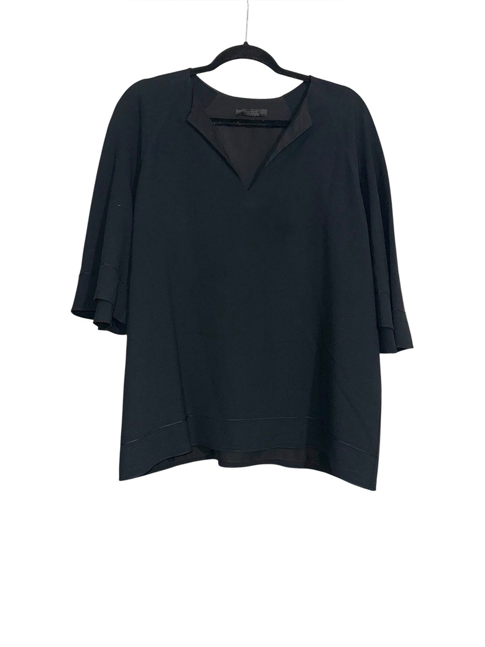 The Row Black Split V-Neck Flutter Half Bell Sleeve Tunic Top MEDIUM